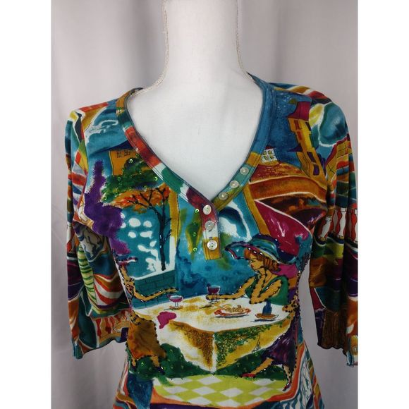 Zashi multi colored fun pattern sweater - Picture 2 of 8